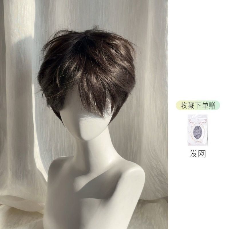 假发日系少年感层次微分碎盖个性黑红挑染自然仿真人发整顶全头套|undefined