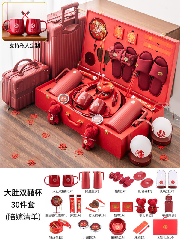 陪嫁物品女方全套高档结婚用品大全聚宝喜盆结婚娘家备婚嫁妆套装|undefined
