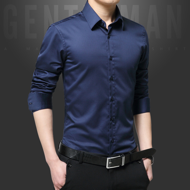 Camisa blanca transfronteriza de los hombres de manga larga estilo coreano estilo de moda campus estilo slim fit hombres guapo estudiante camisa de fondo