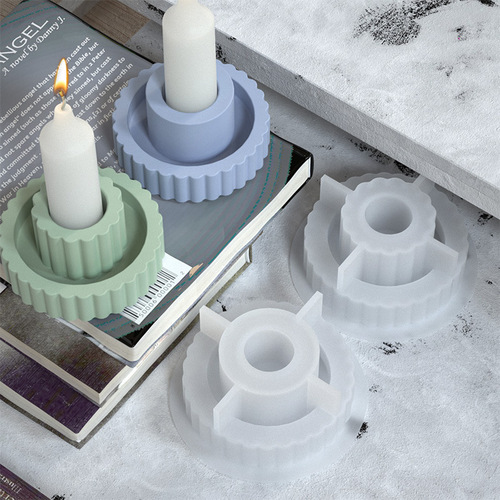 Cross-border new DIY epoxy resin large and small size 3D striped cylindrical candle base silicone mold