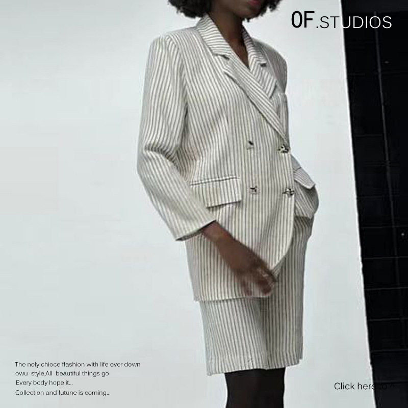 Ensemble deux pièces GraceChic GraceChic 25 cm, rayé coton et lin, avec short, style décontracté, référence 1788_voghion.com