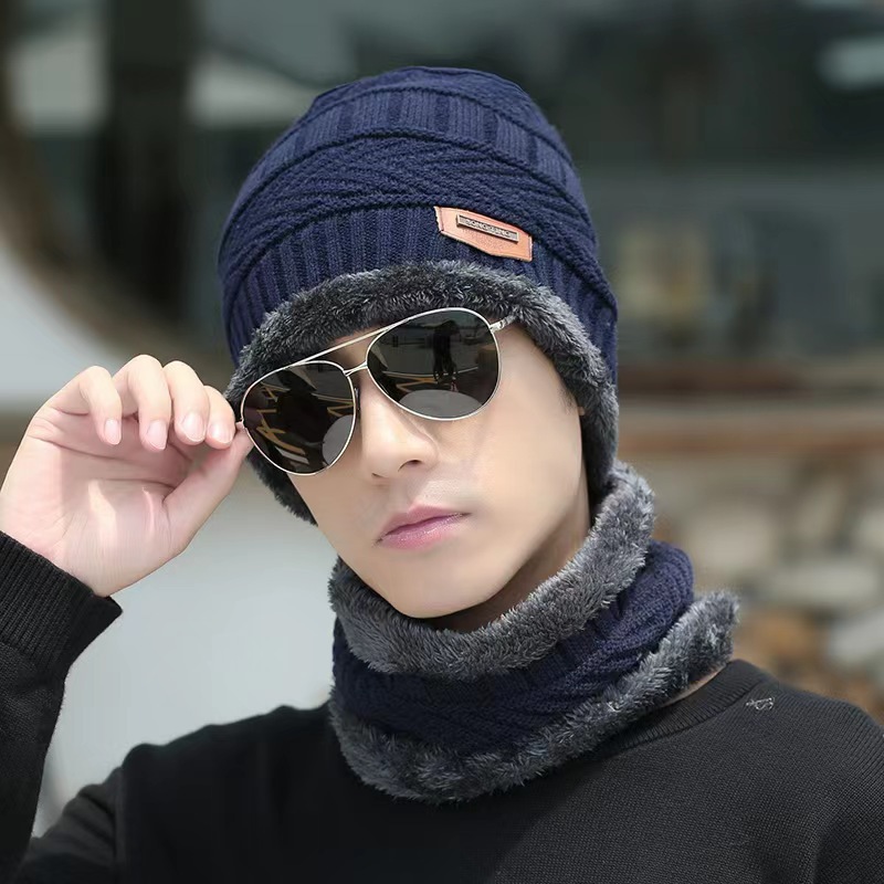 Men's Winter Knitted Hat With Velvet And Thick Warm Cap Hat For Cycling Cold Resistant Woolen Hat_voghion.com