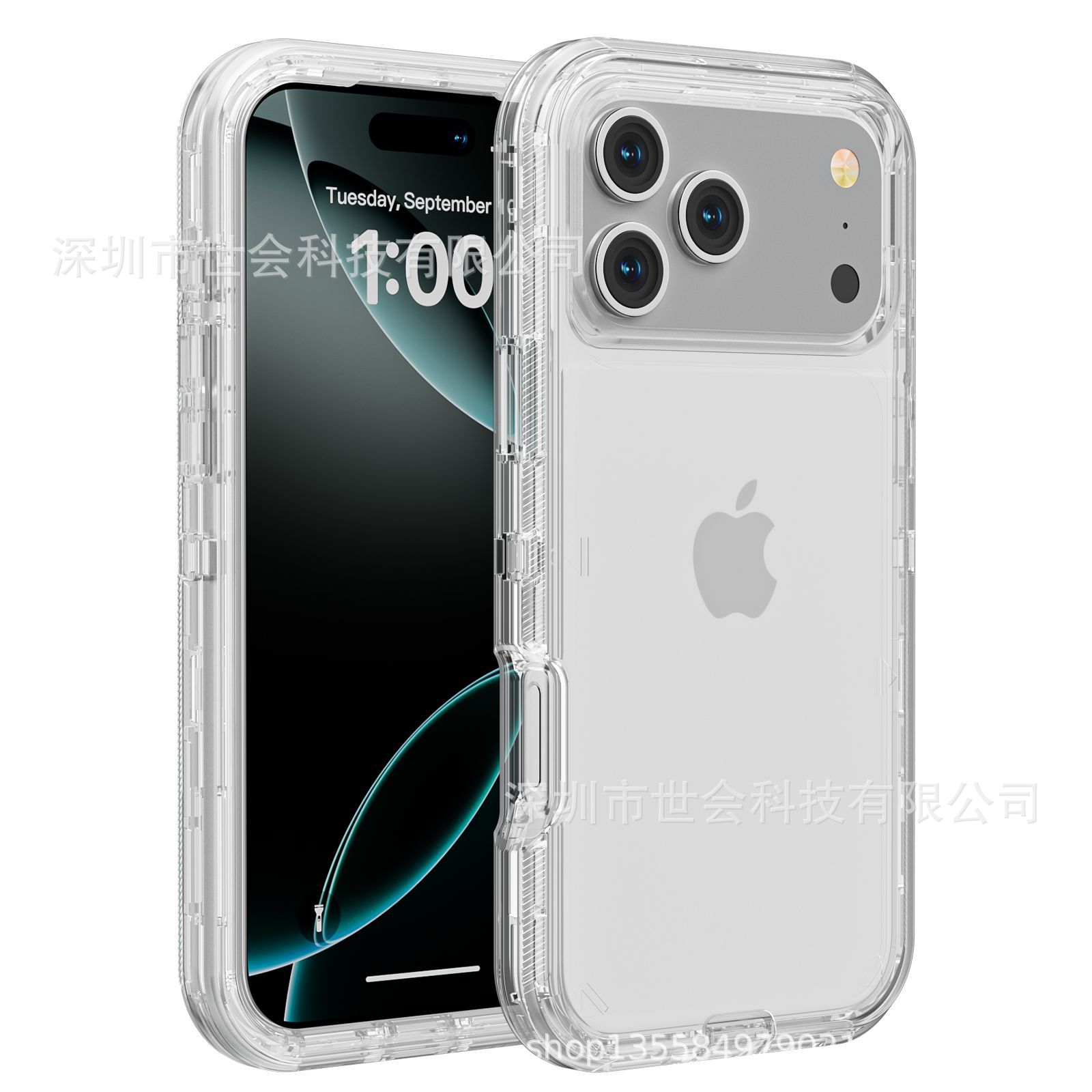 Cross-Border Applicable Iphone17Air/Pro/Ultra Anti-Fall Three-In-One Transparent Mobile Phone Case Three-Proof Protective Cover