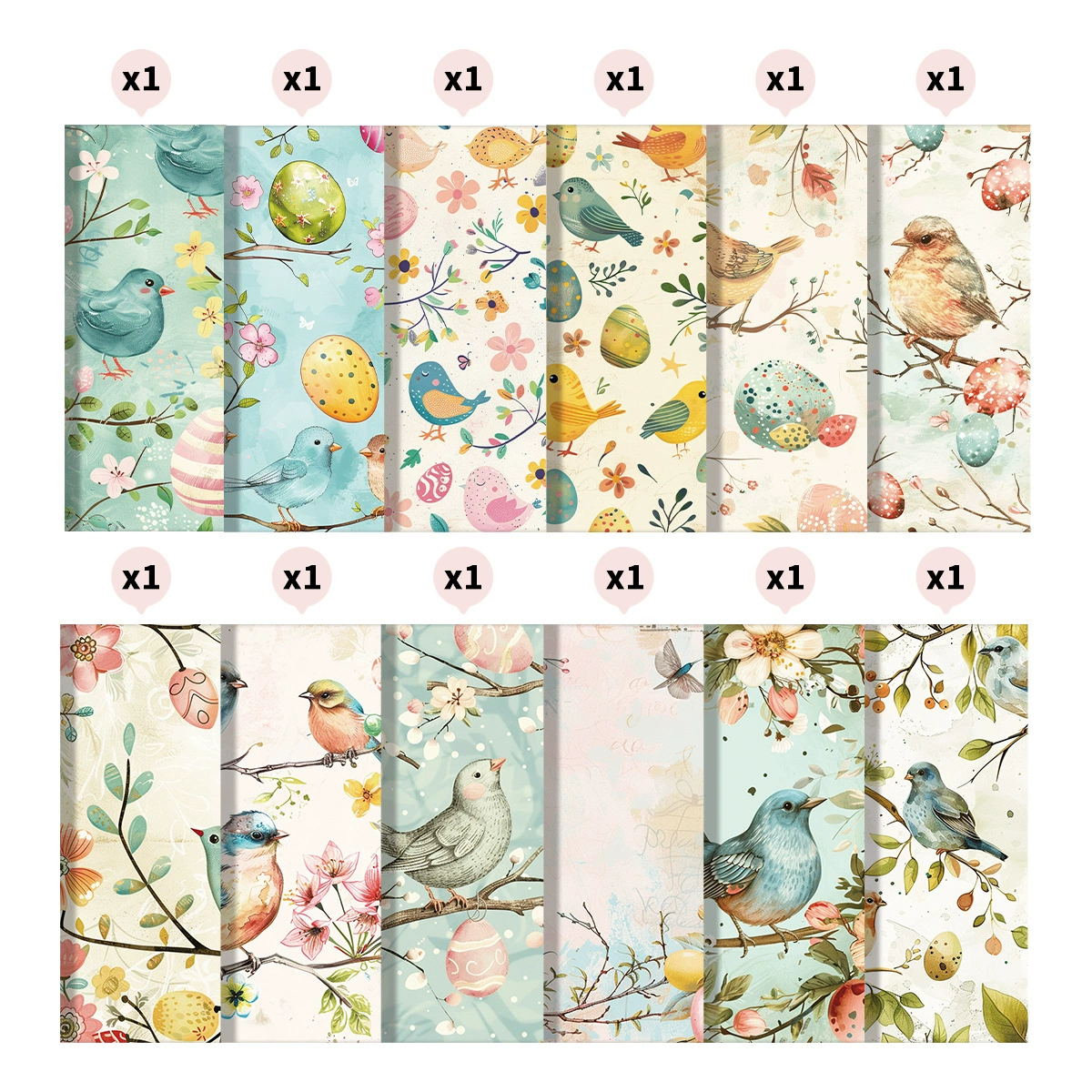 12 Easter pattern paper, floral scrapbook paper, single-sided colorful spring decorative craft paper, resurrection