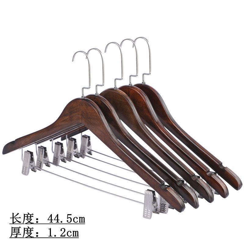 Perchas de madera maciza tienda de ropa hotel ropa de madera antideslizante sin costuras soporte de ropa colgante de madera perchero de madera clip para pantalones al por mayor