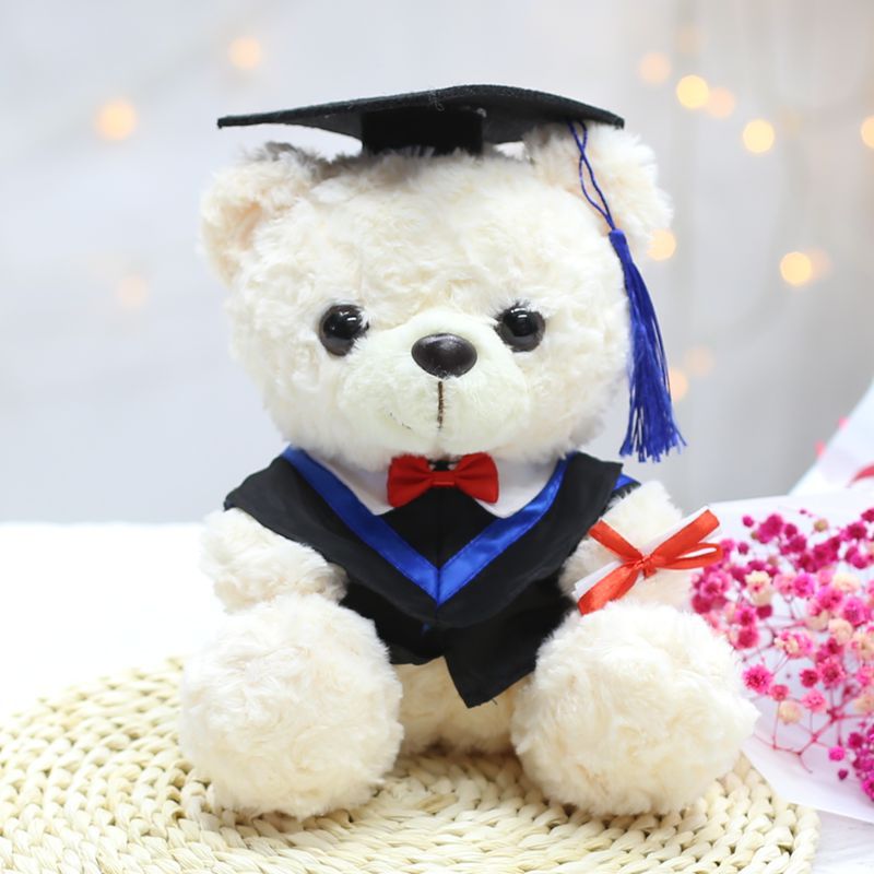 Venta al por mayor de uniformes de licenciatura, maestría, oso de doctorado, juguete de peluche, muñeca de oso graduado, muñeca de trapo impresa, regalo de graduación