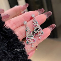 S 925銀針韓国版クリスマスツリーのイヤリングファッションファッションの個性的なピアスカラーの小さいジルコンのイヤリングの女性