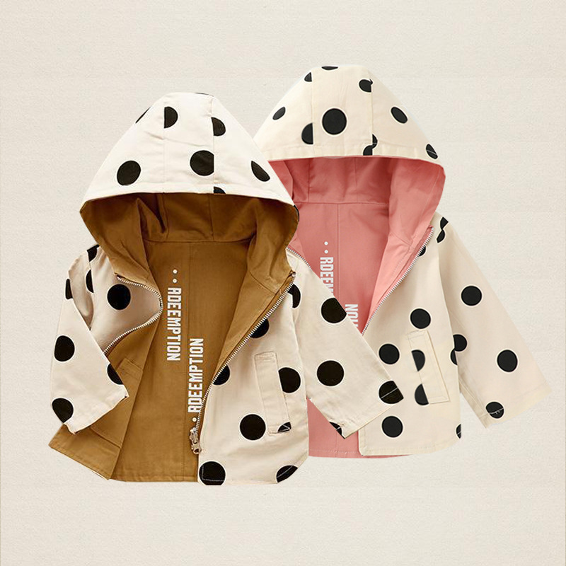 Alibaba.com 2024 Spring and Autumn Export Men and Women Children Outdoor Polka Dot Print Double-Sided Wear Jacket
