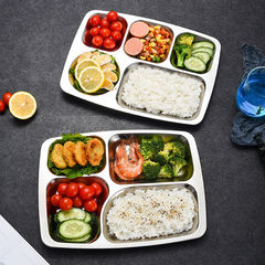 304 rectangular fast food plate adult stainless steel serving plate five-grid six-grid student canteen tableware plate divided