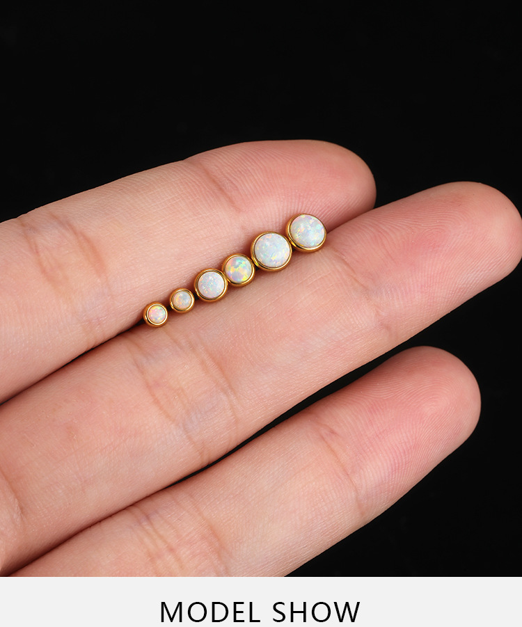Mini Opal Earrings for Women, Titanium Steel Flat Back Studs, Screw Twist Closure, Simple Elegant Ear Jewelry detail image 11