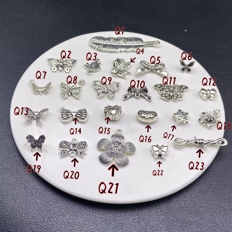 Color-Preserving Retro Silver Taian Silver Butterfly Ingot Star Bow Flower Alloy Jewelry Nail Metal Accessories