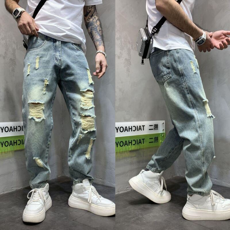 Washable Durable Casual Pants Stylish Versatile Ripped Jeans Spring Summer Straight Pants Men's Trendy Loose Jogger Pants Washable Durable Casual Pants Stylish Versatile Ripped Jeans Spring Summer Straight Pants Men's Trendy Loose Jogger Pants