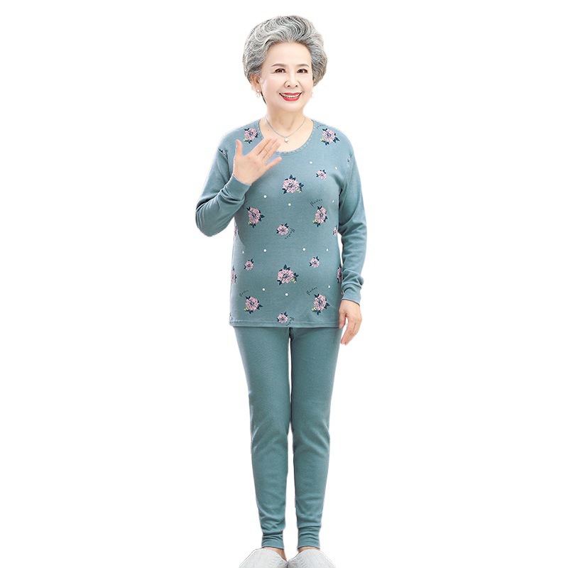 중노년 여성 가을옷, 긴 내복, 면 투피스 슈트, 어머니용 면 스웨터, 보온 속옷, 할머니 린넨 의류 및 린넨 바지