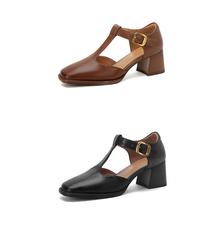 Sandal nữ quai chữ T đầu vuông hở mũi đế bệt — Màu nâu chi tiết 21