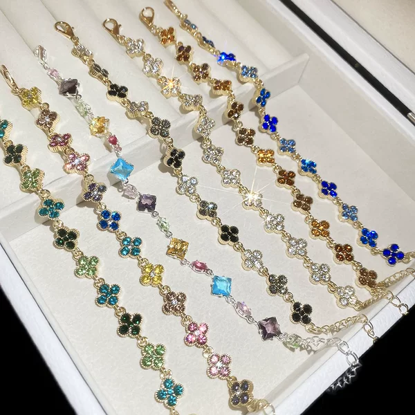 Diamond-Encrusted Clover Flower Bracelet, European and American Cross-Border Simple, Fashionable, Exquisite, Retro Bracelet, Light Luxury and High-End Jewelry