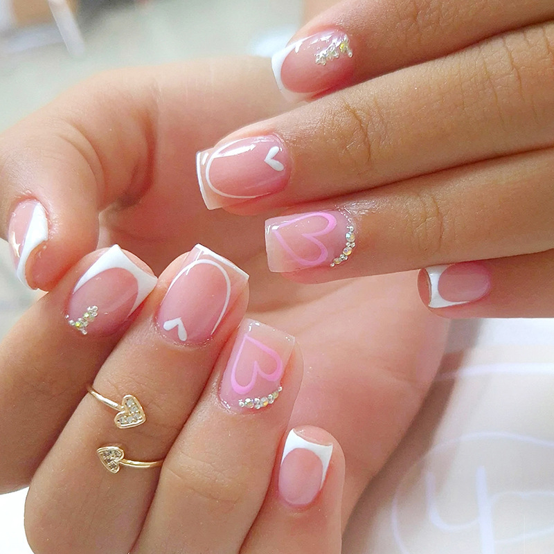 White Minimalist French-Style Nude Pink Heart Nail Art Pieces Wholesale 24 Pieces White Minimalist French-Style Nude Pink Heart Nail Art Pieces Wholesale 24 Pieces