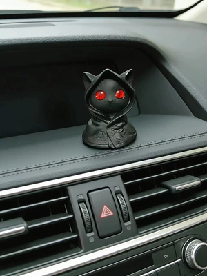 Super Cute Cat Car Ornaments, High-Quality Dark Night Black Cat Decorations for Car Dashboard and Rear (Car ornaments) - 8x6-red-eyed-little-black-cat-car-ornament-in-the-dark-night