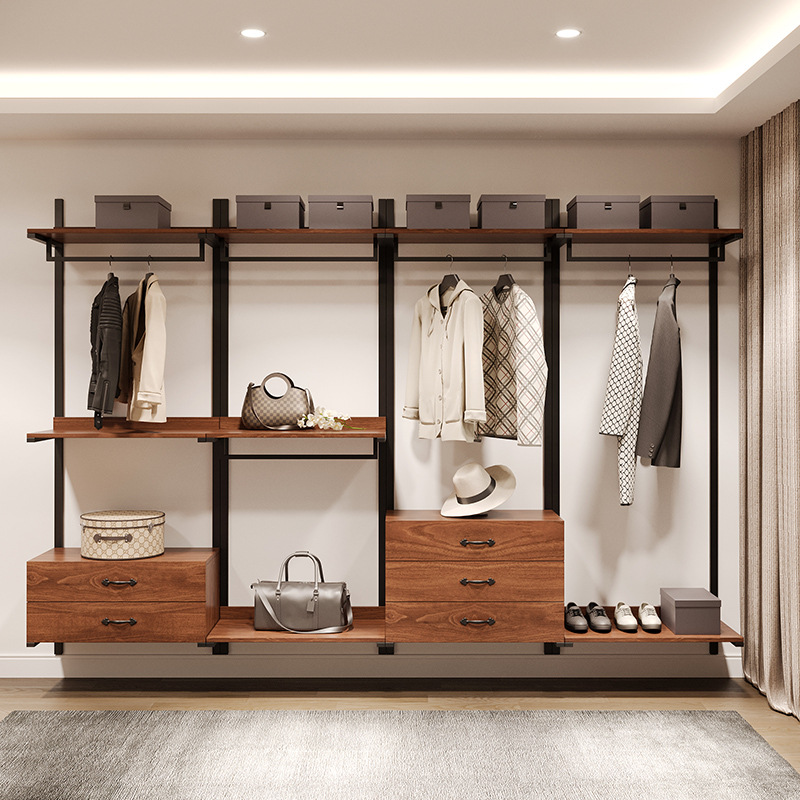 Open Wardrobe Closet Storage Rack Shelf Hanging Metal Clothes Rack Bedroom Walk-In Iron Hanging Customization