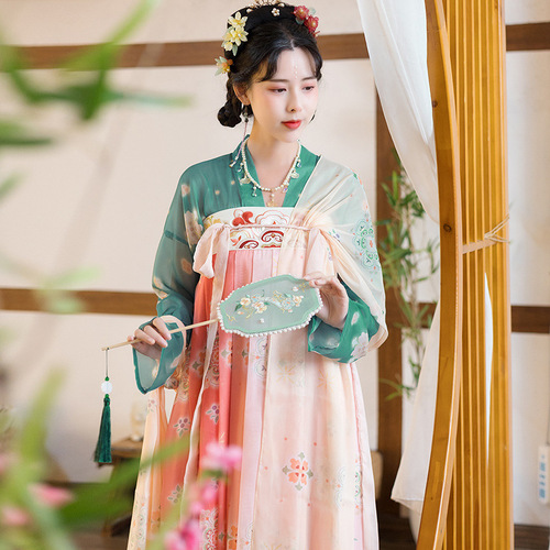 Tang Dynasty Hanfu Fairy dress for women tang system hanfu at the sound of the music two chip embroidery improved double-breasted chest Ru skirt outfit