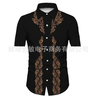 跨境外贸夏季新款大码男士时尚数码印花短袖衬衫源头厂家一件代发