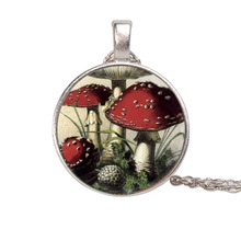 ebay亚马逊热销Toadstools红色蘑菇玻璃吊坠欧美时光宝石项链货源