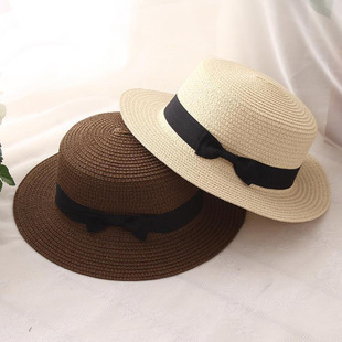 Korean Style Fashionable Spring and Summer New Versatile Woven Flat-Top Hat Sun Protection Hat, Specially Supplied by Cross-Border Foreign Trade Platforms, Beach Straw Hat