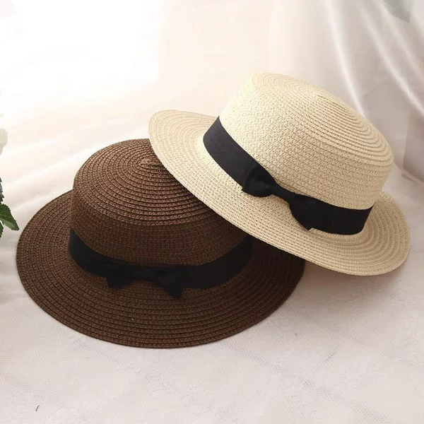 Korean Style Fashionable Spring and Summer New Versatile Woven Flat-Top Hat Sun Protection Hat Cross-Border Trade Platform Supply Beach Straw Hat