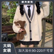 秋冬大码女装文艺学院风V领宽松毛衣慵懒风韩版洋气百搭针织开衫