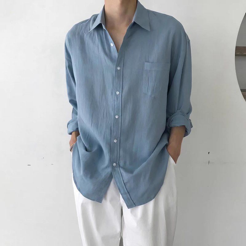 棕色棉麻衬衫男口袋款宽松长袖防晒开衫薄款透气亚麻休闲工装衬衣|undefined