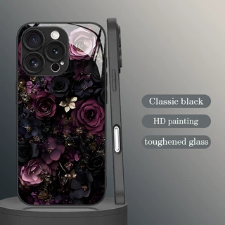 紫黑永生花适用于苹果17Air手机壳iPhone16promax/15钢化玻璃壳