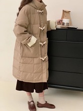 韓版牛角扣連帽羽絨服女2022冬季新款中長款白鴨絨加厚保暖羽絨服
