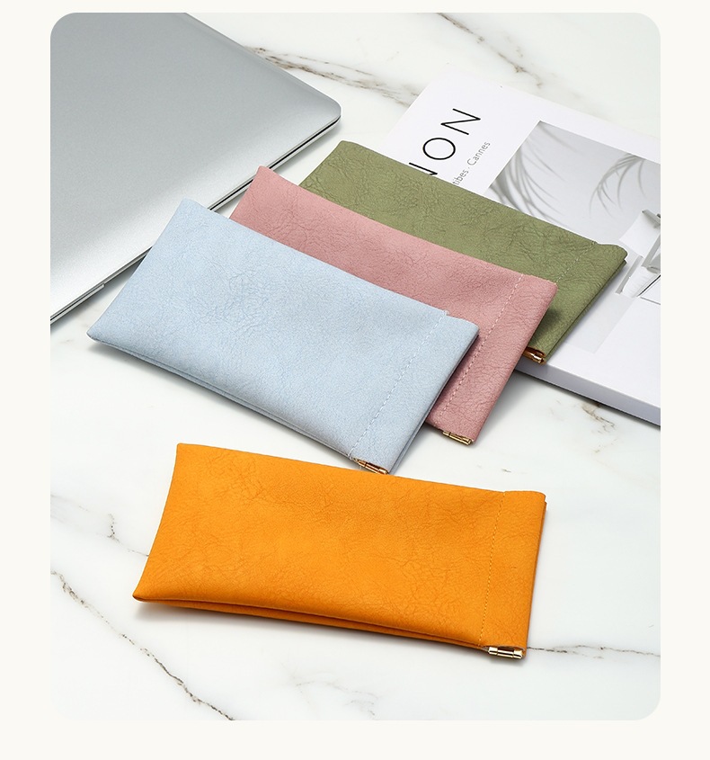 Leather Magnetic Glasses Pouch Mini Auto-Close Eyewear Bag Portable Lipstick Case Green specifications