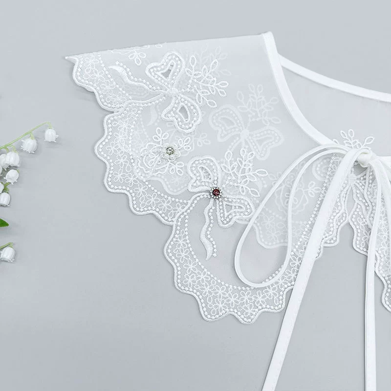 (Cross-border trading), white thin false collar, cloak, with embroidery