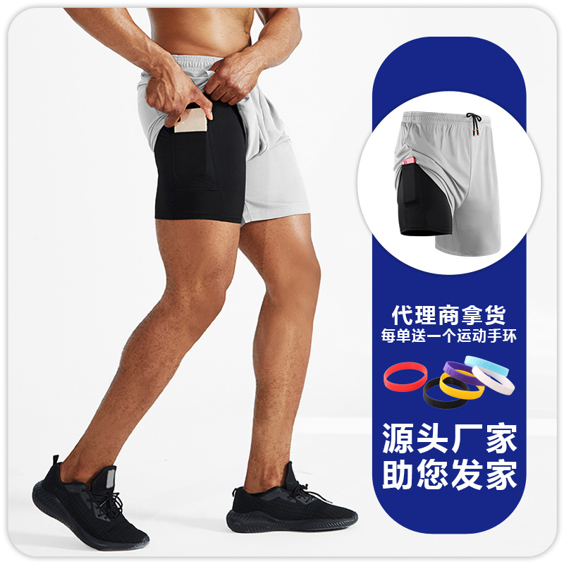 Pantalones cortos deportivos de baloncesto estilo americano, pantalones cortos deportivos de secado rápido para hombre de talla grande, pantalones deportivos elásticos dos en uno, pantalones cortos de entrenamiento para correr.