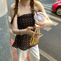 【现货】im向 甜辣icon 荷叶边捏褶打揽抹胸上衣女甜美碎花小衫