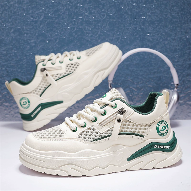 Мужская обувь с сеткой, летняя дышащая полая повседневная универсальная повседневная обувь на толстой подошве в спортивном стиле, новая мужская модная обувь