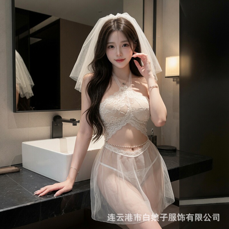 Naughty and cute sexy cat costume, COS bride uniform set, see-through strapless bodysuit V60