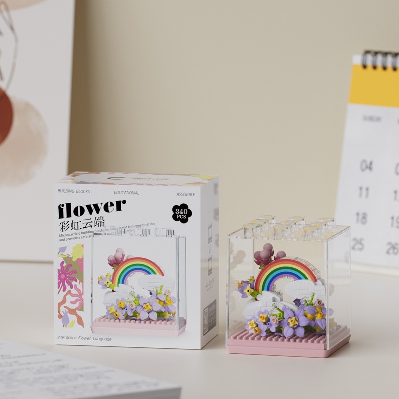 Chao Le Chuang 7345 - 7348 flores interestelares arco iris ramo de flores ensamblaje bloques de construcción juguetes para niños niñas rompecabezas adornos