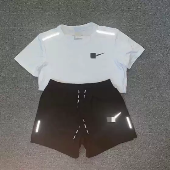 Cross border sports training suit set, summer quick drying shorts, sports short sleeved sportswear, track and field fitness, men's and women's running