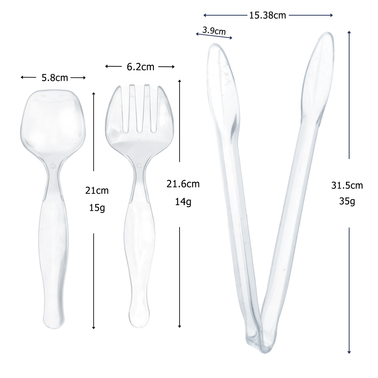 Tenedor de plástico transparente desechable grande endurecido PS set de cubiertos de banquete servicio público clips de cuchara