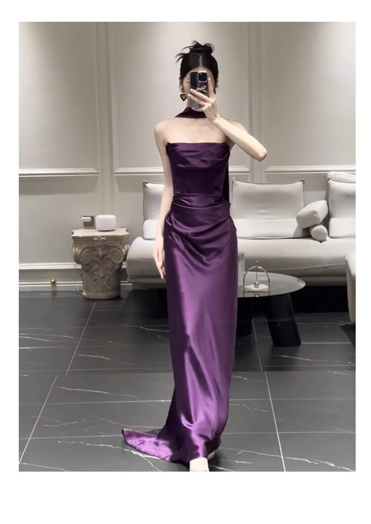 Strapless Toast Dress Purple Bridal Morning Robe High-End Understated Luxury Niche Engagement Banquet Mermaid Emcee Evening Gown_ecoleips.com