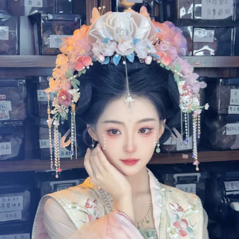 新款汉服配饰发冠仙气宋制3D打印头饰簪花头冠古风写真花神发饰女|undefined