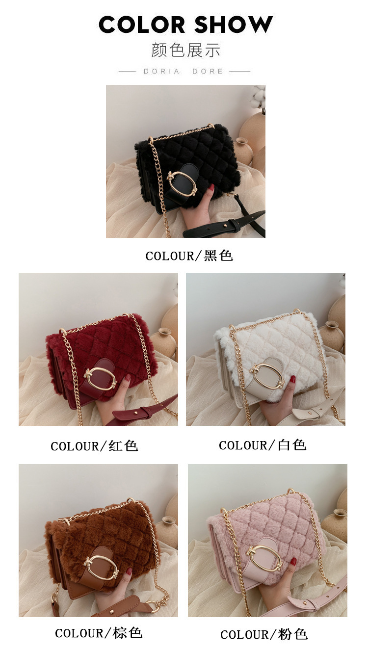 Retro Plush Small Square Bag Embroidery Thread Rhombus Messenger Bag display picture 14