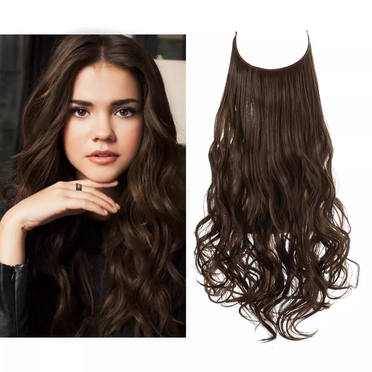 Comercio exterior Europa y América peluca una pieza de extensión de cabello de línea de pescado femenina peluca invisible alambre de alta temperatura image 10