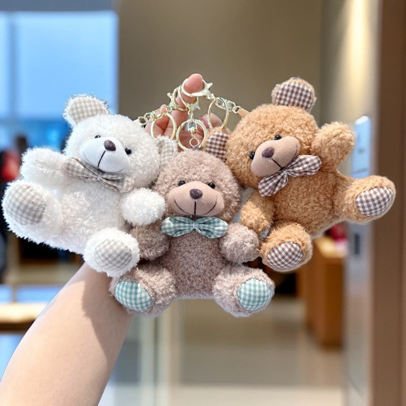 Pajarita de estilo explosivo, oso de peluche rizado, muñeco de peluche, oso, llavero, colgante, accesorios de bolso, muñeco de trapo