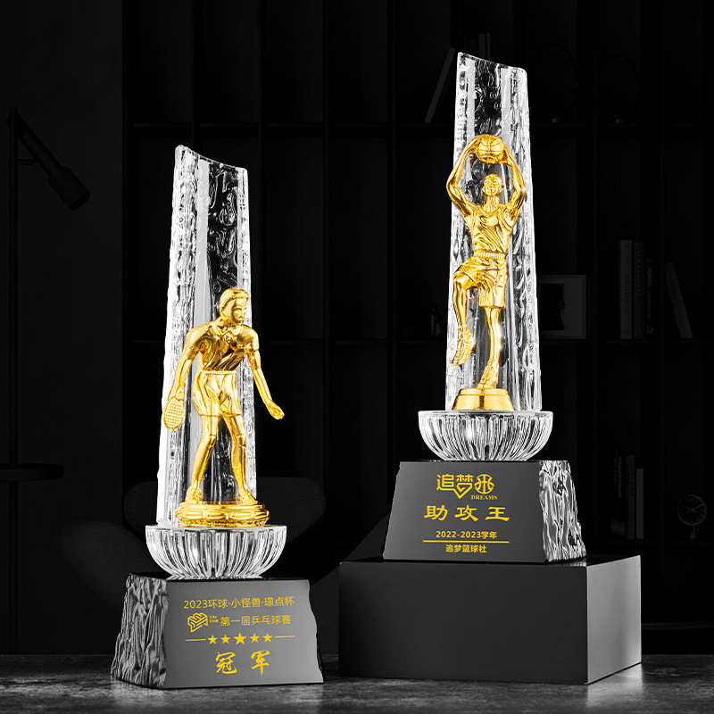 Trofeos de cristal creativos de alto nivel maratón de fútbol y baloncesto medallas de competición trofeos de metal al por mayor