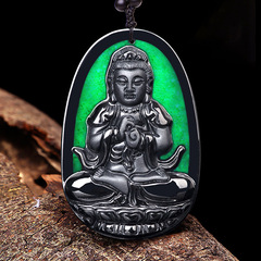 Natural A-Grade Jadeite Jadeite Hukou Zhen Xiao Shouhu Shen Ink Jade Pendant Ice Jadeite Pendant four counties jade wholesale