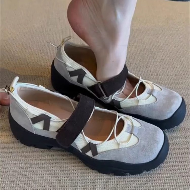 Versión de piel de oveja ~ Zapatos Mary Jane de velcro de estilo retro francés nuevas sandalias deportivas de ballet casual de todo fósforo para mujer
