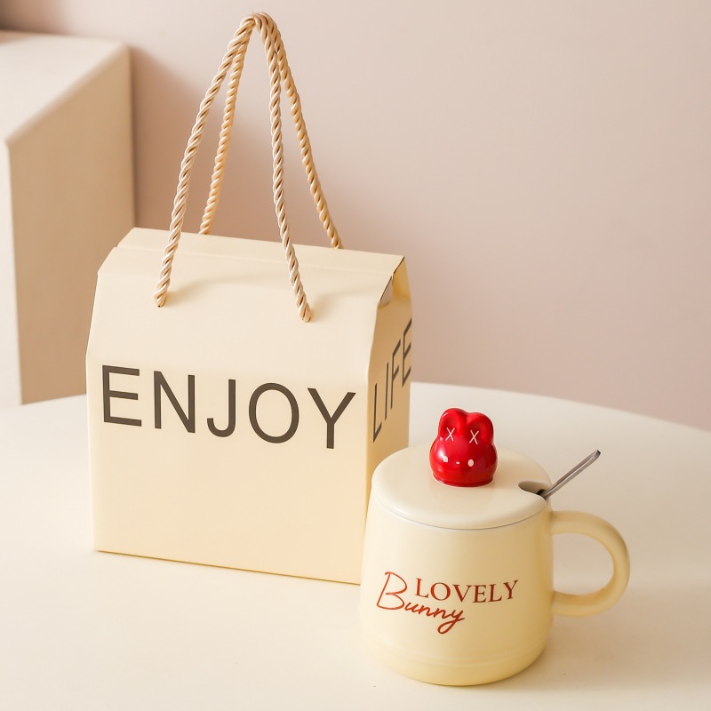 Caricatura encantadora conejo cerámica taza de leche casera taza de desayuno con tapa de regalo taza de agua taza de café pareja