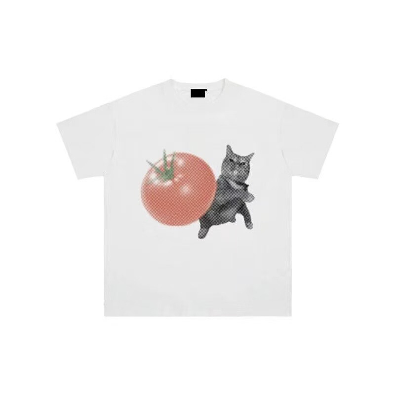 Milk Silk Hot-Selling Evil Cat-Themed Fun Cat Print Short-Sleeve T-Shirt Unisex Loose Fit Drop Shoulder Top